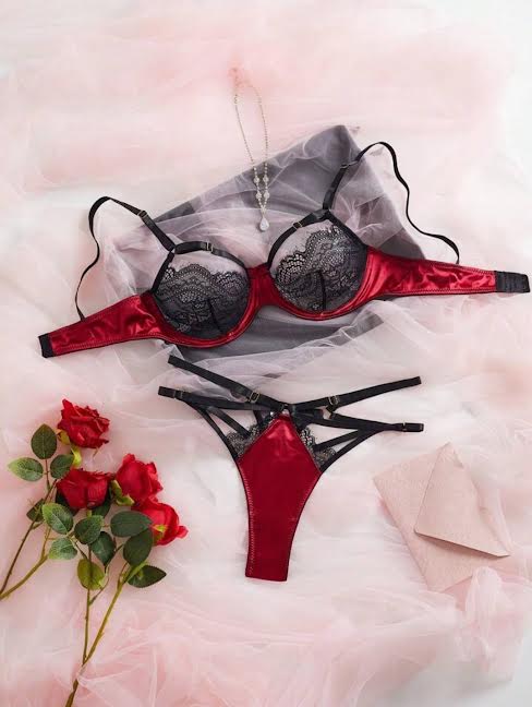 Lace Semi-Sheer Wine Red Sexy Lingerie Set