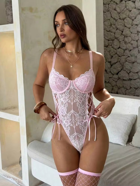 Ribbon Tie Bow Sexy Bodysuit